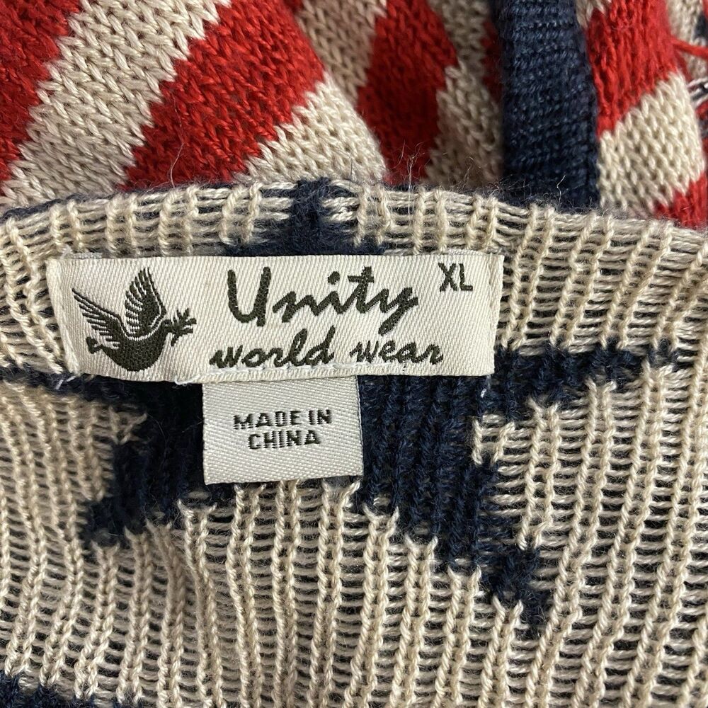 Unity World Wear Cardigan Womens XL 4th of July Patriotic American Flag Fringe - Picture 10 of 11